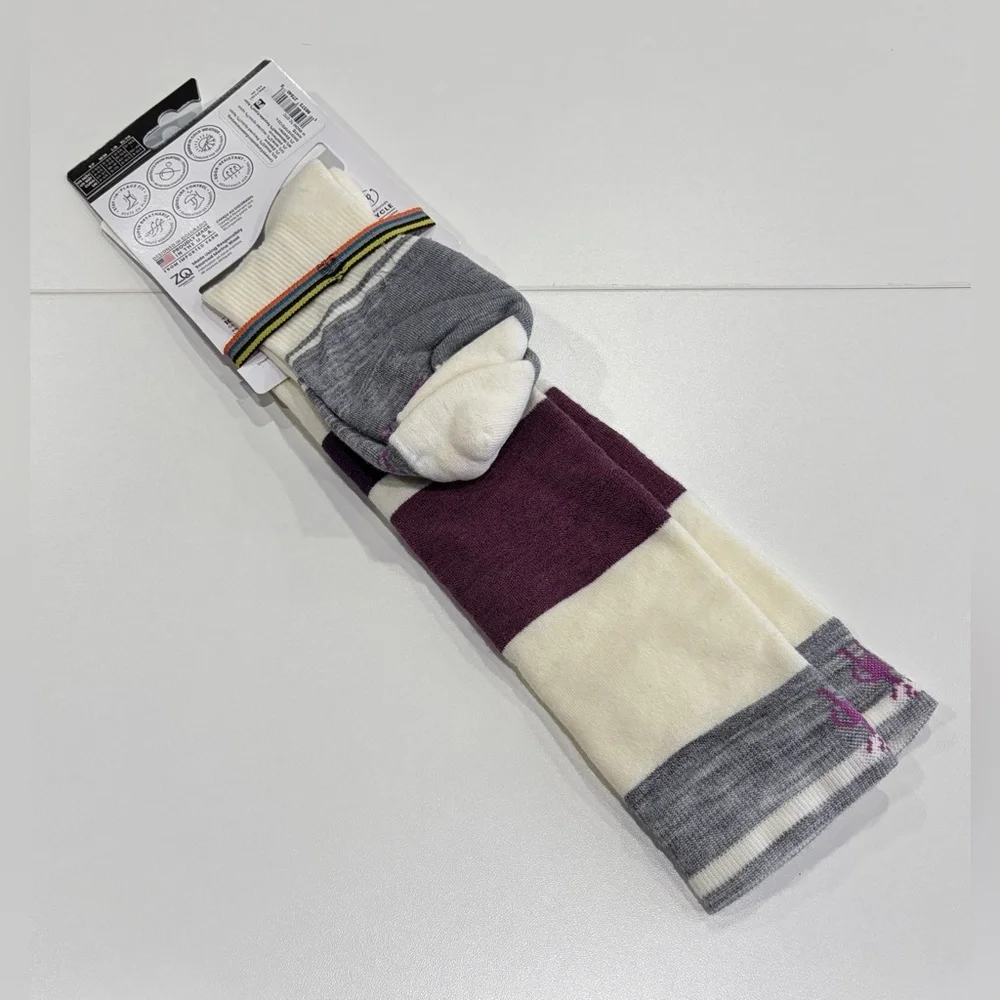 Smartwool Women's Large Snowboard OTC Socks Targeted Cushion White Purple NWT